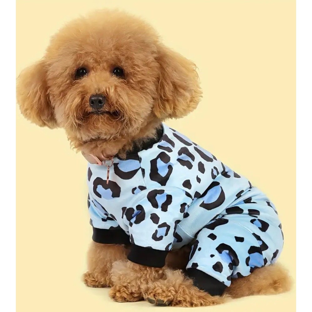 Dog Pajamas Jumpsuit Blue Cheetah Print Large New Pet clothing